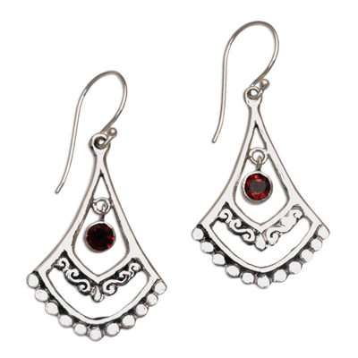 Garnet and Sterling Silver Dangle Earrings from Indonesia