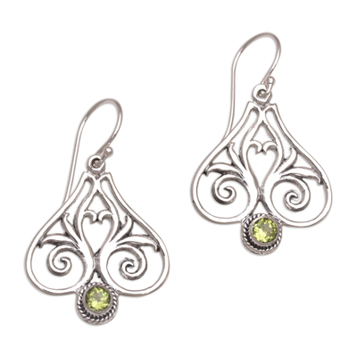 Peridot and Sterling Silver Heart Shaped Dangle Earrings