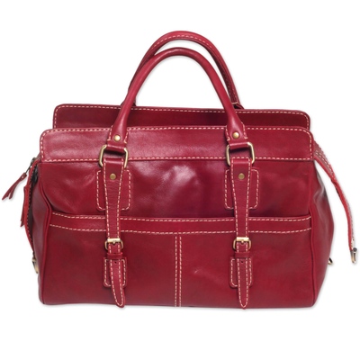 Handcrafted Leather Shoulder Bag in Maroon from Bali