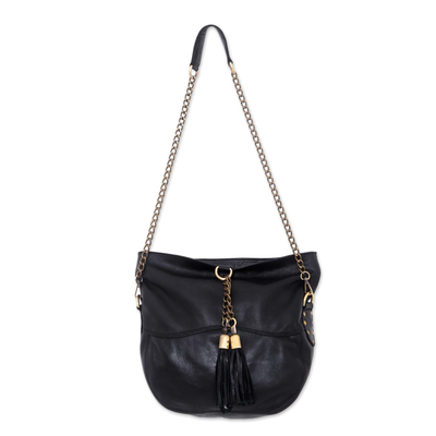 Charcoal Grey Leather Shoulder Bag from Indonesia