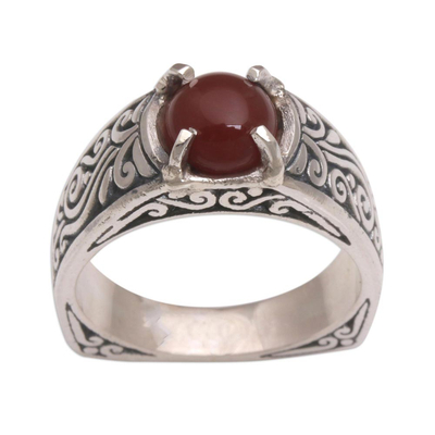Carnelian and Sterling Silver Single Stone Ring from Bali