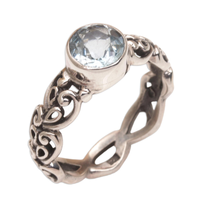 Blue Topaz and Sterling Silver Single-Stone Ring from Bali