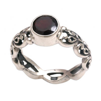 Garnet and Sterling Silver Single Stone Ring from Bali