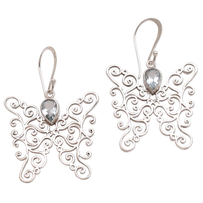 Blue Topaz and Sterling Silver Butterfly Earrings from Bali