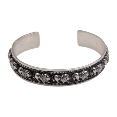 Sterling Silver Lion Motif Cuff Bracelet from Bali