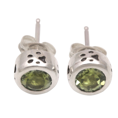 Peridot and Sterling Silver Paw Stud Earrings from Bali