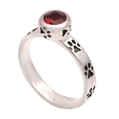 Garnet and Sterling Silver Single Stone Ring from Bali