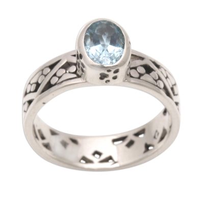 Blue Topaz and Sterling Silver Single Stone Ring from Bali