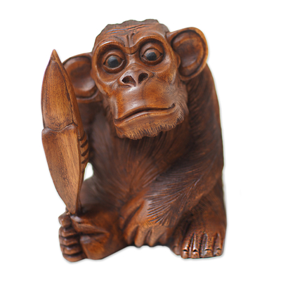 Realistic Signed Hand Carved Sculpture of an Orangutan