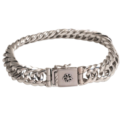Fair Trade Sterling Silver Chain Link Flower Clasp Bracelet