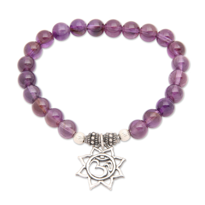 Amethyst Floral Beaded Stretch Bracelet from Bali