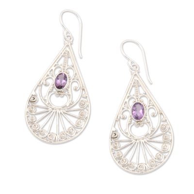 Amethyst and Sterling Silver Dangle Earrings from Bali