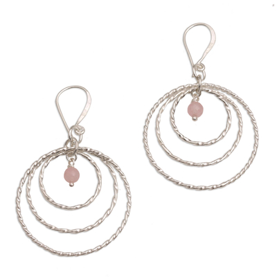 Sterling Silver and Rose Quartz Dangle Earrings from Bali