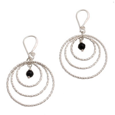 Onyx and 925 Sterling Silver Dangle Earrings from Bali
