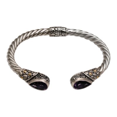 Gold Accent Teardrop Amethyst Cuff Bracelet from Bali