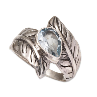 Blue Topaz and Sterling Silver Leaf Cocktail Ring from Bali