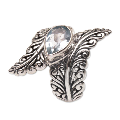 Blue Topaz and Sterling Silver Fern Cocktail Ring from Bali