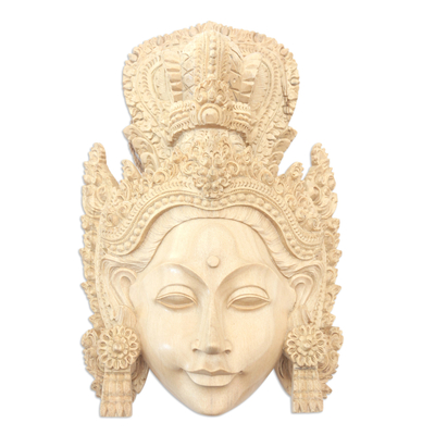 Artisan Hand-Carved Wooden Princess Sita Mask from Bali