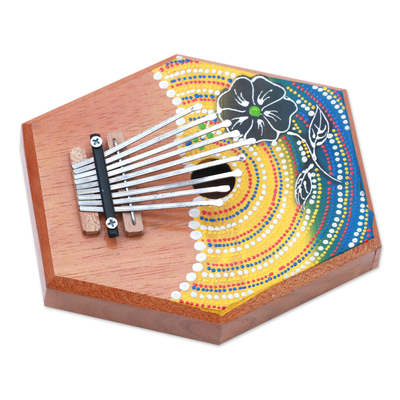 Handcrafted Floral Teak Wood Kalimba Thumb Piano from Bali