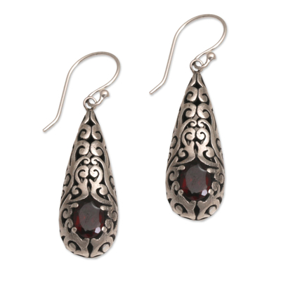 Handcrafted Garnet and Sterling Silver Dangle Earrings