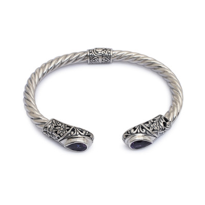 Amethyst and Sterling Silver Floral Cuff Bracelet from Bali