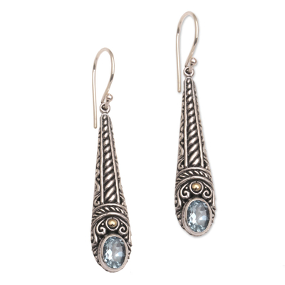 Gold-accented Blue Topaz Dangle Earrings from Bali