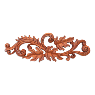 Artisan Hand-Carved Leaf Scroll Wall Relief Panel from Bali