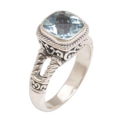 Blue Topaz and Sterling Silver Single Stone Ring