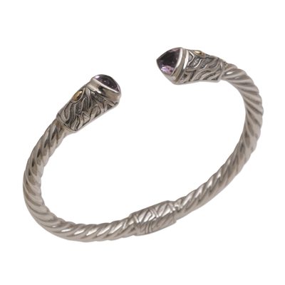 Sterling Silver and Amethyst Cuff with 18k Gold Accents