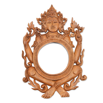 Light Brown Suar Wood Shiva Mirror from Indonesia