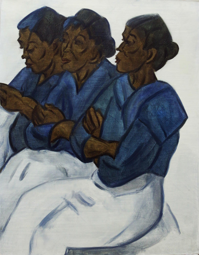 Oil on Canvas Painting of Three Market Women