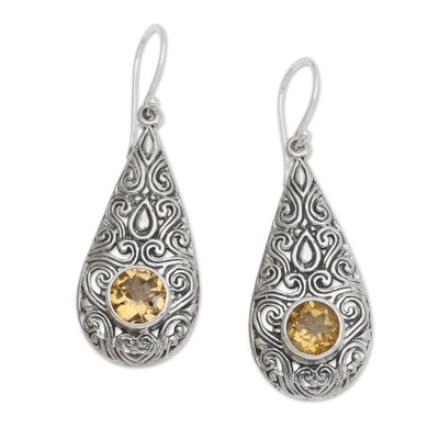 Citrine and Sterling Silver Dangle Earrings from Bali