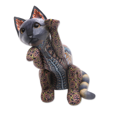 Handcrafted Colorful Polymer Clay Cat Sculpture from Bali