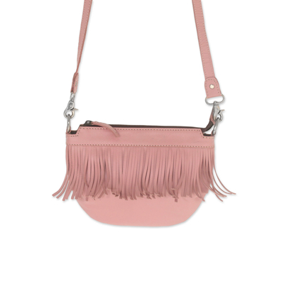 Fringed Petal Pink Leather Sling Handbag