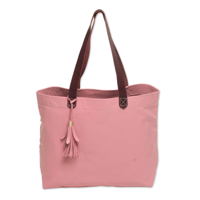 Large Indonesian Hand Crafted Pink Leather Tote Bag