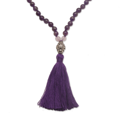 Amethyst and Rose Quartz Pendant Necklace from Bali