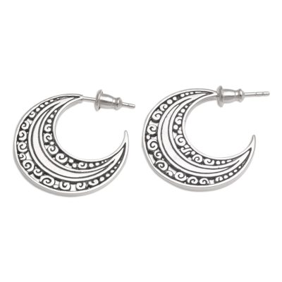 Sterling Silver Crescent Half-Hoop Earrings from Bali