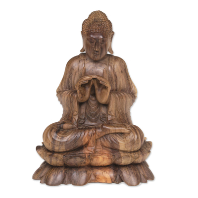 Balinese Hand Carved Hibiscus Wood Vitarka Buddha Statuette