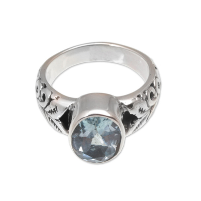 Faceted Oval Blue Topaz Single Stone Ring from Bali