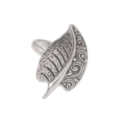Sterling Silver Leaf Cocktail Ring from Bali