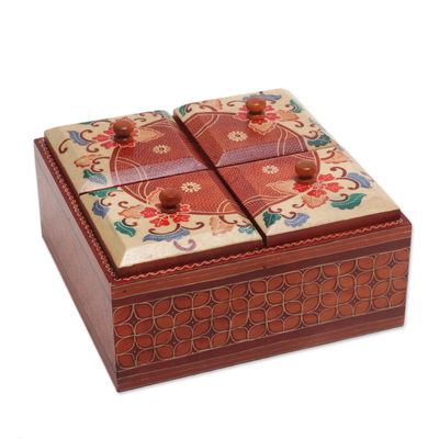 Floral Batik Wood Decorative Box from Indonesia