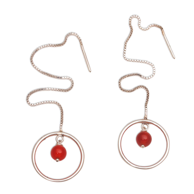 Carnelian and Sterling Silver Threader Earrings form Bali