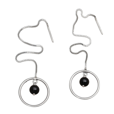 Onyx and Sterling Silver Threader Earrings from Bali