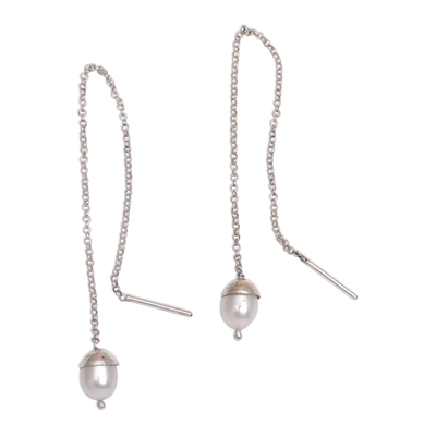Cultured Pearl and Silver Threader Earrings from Bali