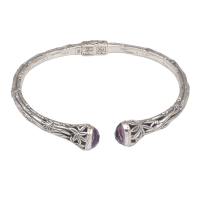 Bali Sterling Silver Bamboo Cuff Bracelet with Amethysts