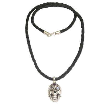Rainbow Moonstone and Amethyst Skull Necklace from Indonesia