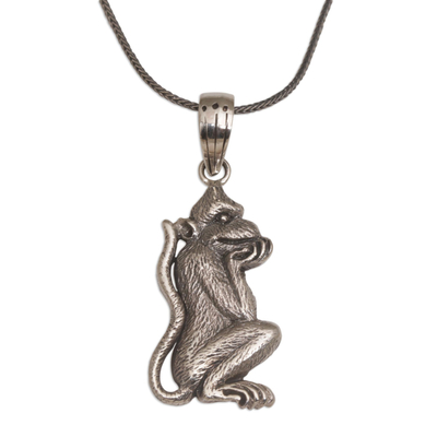 925 Sterling Silver Handmade Monkey Pendant Necklace
