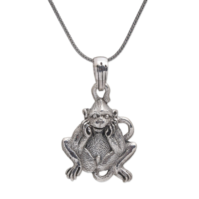 Sterling Silver Lutung Monkey Pendant Necklace from Bali