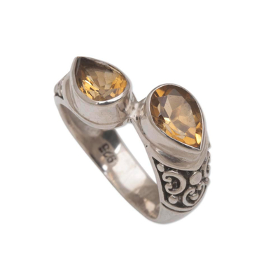 Teardrop Citrine and Silver Cocktail Ring from Bali