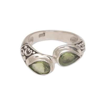Teardrop Peridot and Silver Cocktail Ring from Bali
